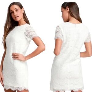 Lulu's White Lace Dress Women Take Me To Brunch Scallop Shift Minimalist
